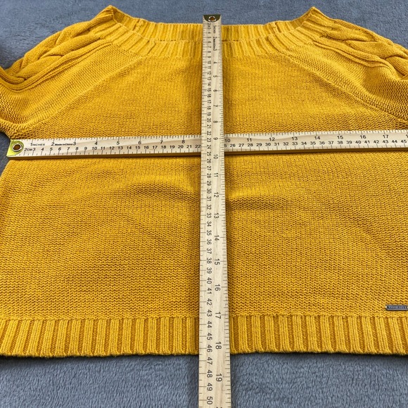 Hollister Cropped Sweater Womens XS Yellow‎ Cable Knit Crew Neck Casual - Picture 6 of 10